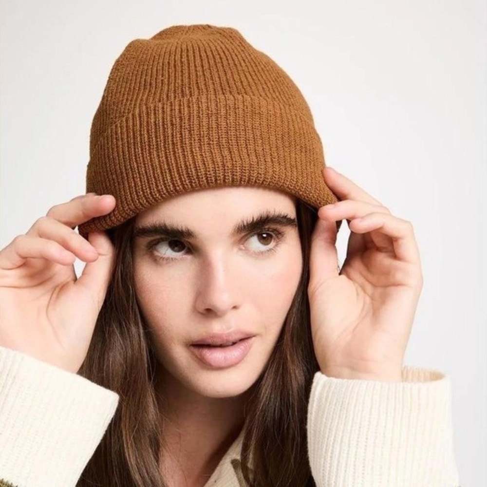 Madewell Cuffed Beanie NWT (Re)sourced Brown Recycled Cotton Knit Fisherman Hat